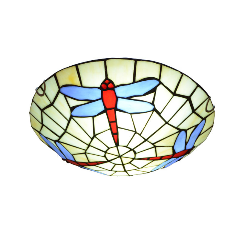 Hand - Crafted Sky Blue Dragonfly Tiffany Glass Ceiling Flush Mount Light