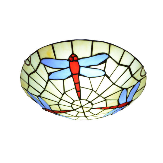 Hand - Crafted Sky Blue Dragonfly Tiffany Glass Ceiling Flush Mount Light