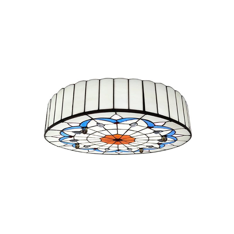 Mediterranean Stained Glass Drum Ceiling Mount Light For Bedroom White / 19.5’