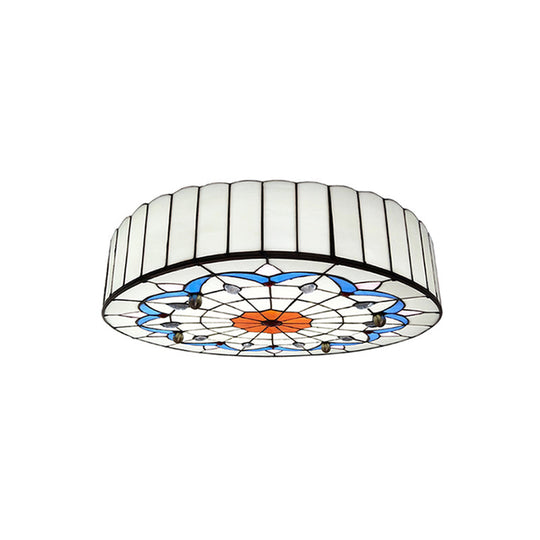 Mediterranean Stained Glass Drum Ceiling Mount Light For Bedroom White / 19.5’