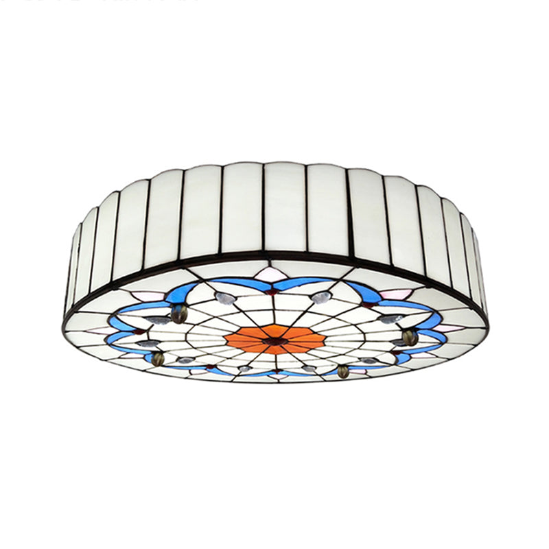 Mediterranean Stained Glass Drum Ceiling Mount Light For Bedroom White / 23.5’