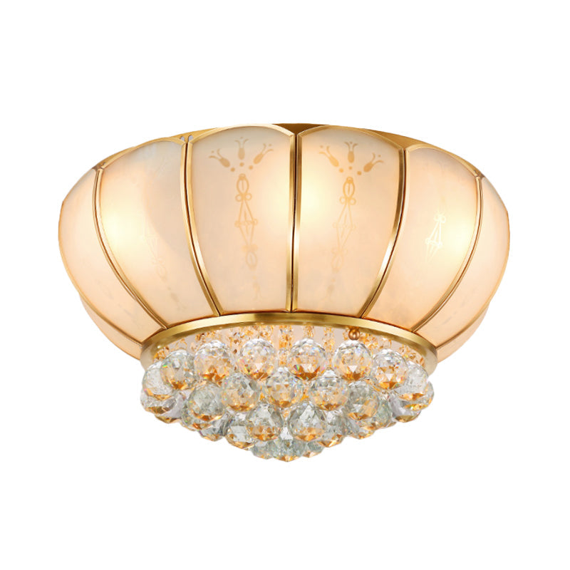 6 - Light Crystal Ball Glass Flush Ceiling Lamp - Traditional Bowl Shape White Fixture