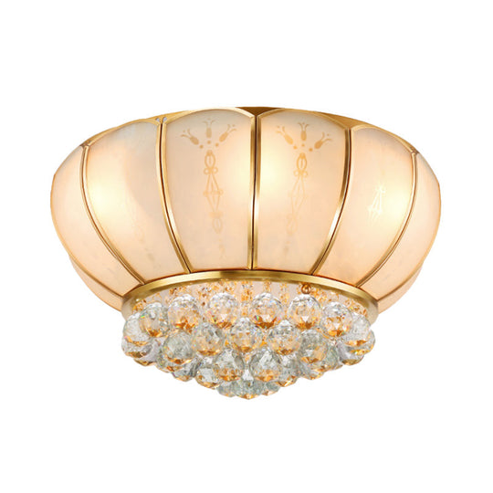 6 - Light Crystal Ball Glass Flush Ceiling Lamp - Traditional Bowl Shape White Fixture