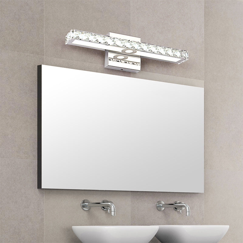 Modern Rectangle Vanity Wall Sconce With Clear Crystal Integrated Led - Bathroom Lamp
