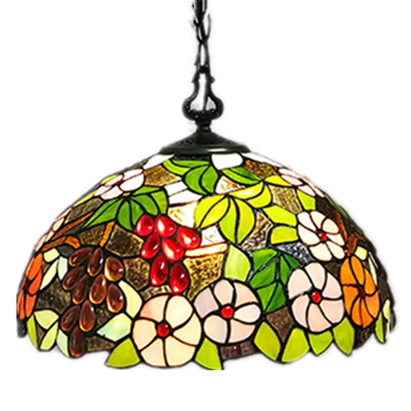 Tiffany-Style Green Stained Glass Bowl Pendant Light With 1 Hanging Lamp