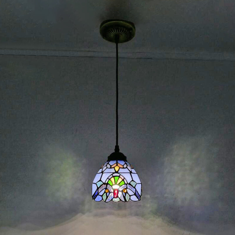 Tiffany-Style Stained Glass Pendant Light: Elegant 1-Light Hanging Lamp For Dining Room Blue / 6’