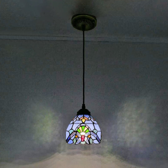 Tiffany-Style Stained Glass Pendant Light: Elegant 1-Light Hanging Lamp For Dining Room Blue / 6’