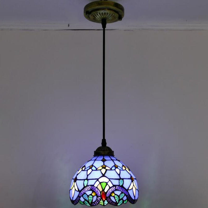 Tiffany-Style Stained Glass Pendant Light: Elegant 1-Light Hanging Lamp For Dining Room Blue / 8’