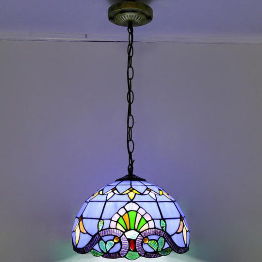 Tiffany-Style Stained Glass Pendant Light: Elegant 1-Light Hanging Lamp For Dining Room Blue / 12’