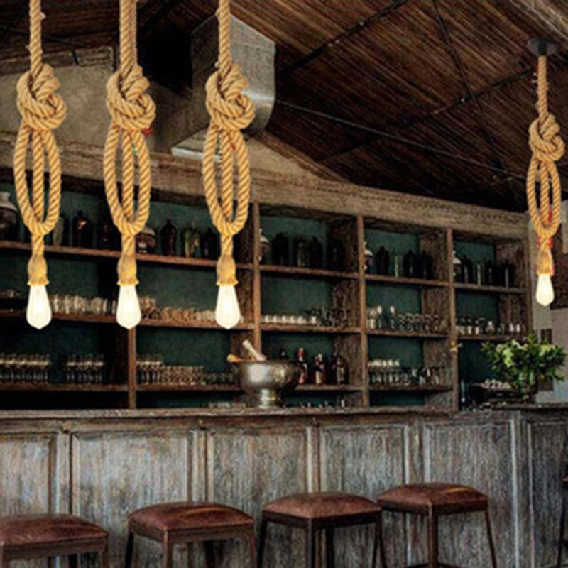 Vintage Industrial Exposed Bulb Pendant Light With Natural Rope - Perfect For Restaurants And