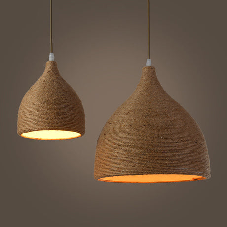 Beige Rope Pendant Light - Retro Industrial Teardrop Lamp For Dining Room / 7