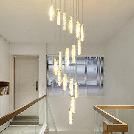 Modern Crystal Drop Pendant Light For Stairway - Multiple Rectangles