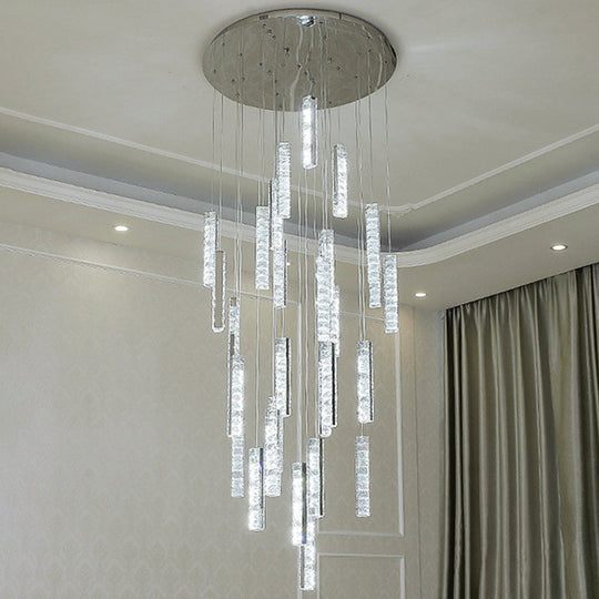Modern Crystal Rectangle Drop Pendant Light For Stairway - Multiple Sizes