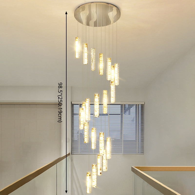 Modern Crystal Drop Pendant Light For Stairway - Multiple Rectangles