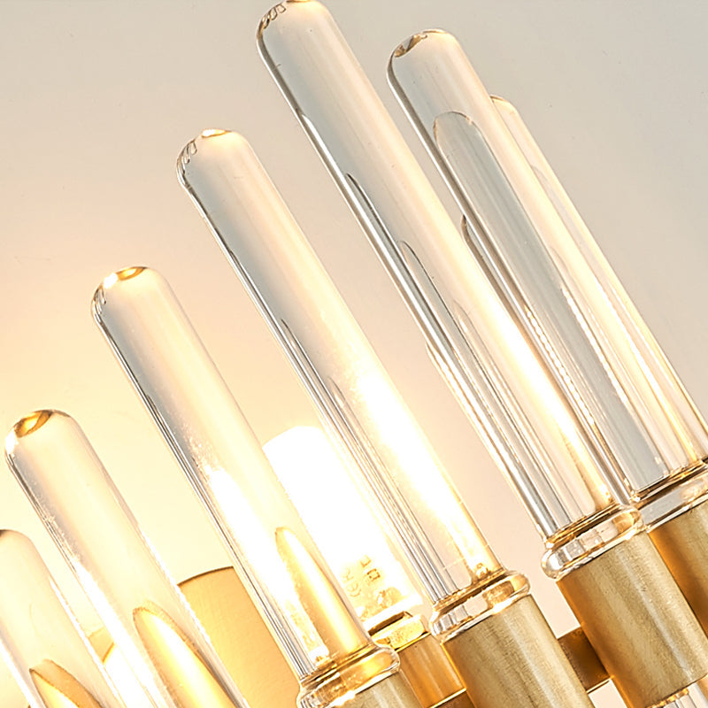 Modern Style Gold Wall Sconce With Clear Crystal Accents - Tubular Design 2 Bulbs Living Room Light