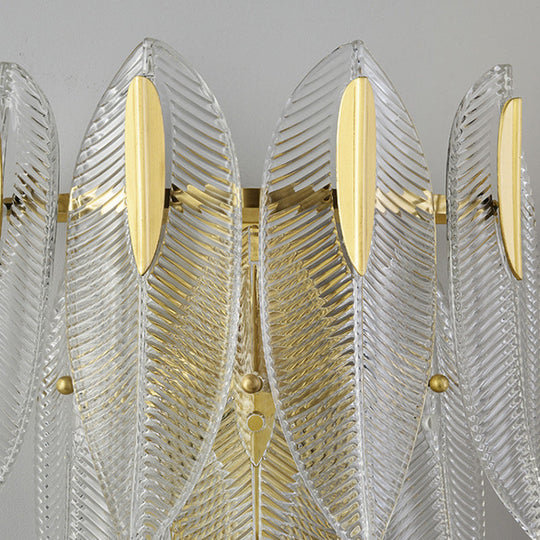 Prismatic Crystal Leaf Wall Sconce - Minimalist Gold Light Fixture (2 Lights)
