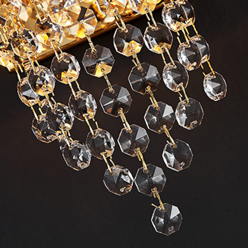 Modern Beaded Crystal Wall Sconce With 2 Smoky Grey Lights For Living Room