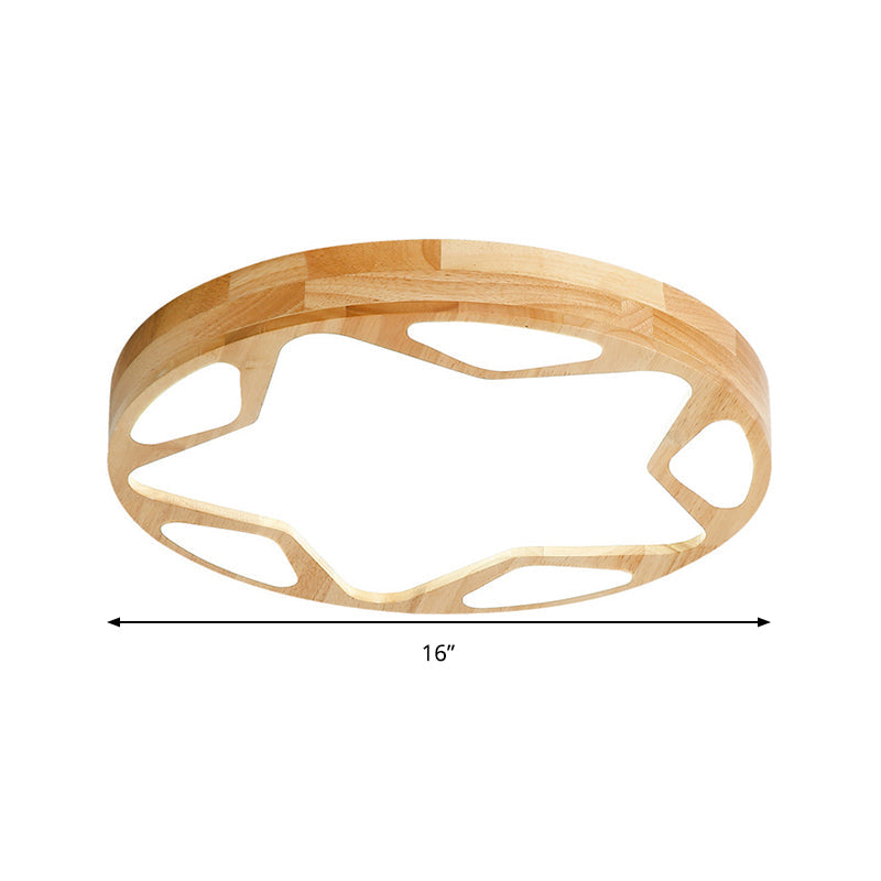 Modern Led Flush Ceiling Light In Beige - Kindergarten Star Design Wood Acrylic Lamp
