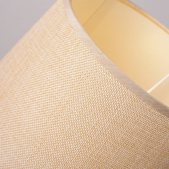 Traditional Flaxen/Grey Nightstand Lamp With Ceramic Base - 1-Light Fabric Drum Desk Light