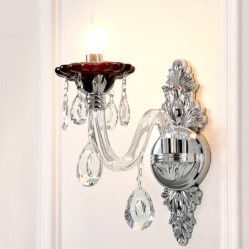 Modern Crystal Wall Sconce With Silver Candle Design - Ideal For Bedroom Lighting