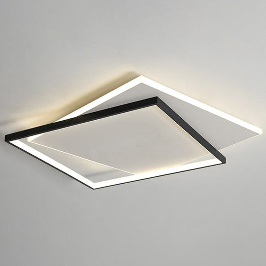 Led Geometric Double Square Ceiling Lamp With Acrylic Shade - Sleek Flush Mount Lighting 20.5 /
