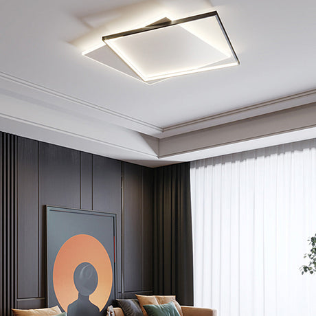 Led Geometric Double Square Ceiling Lamp With Acrylic Shade - Sleek Flush Mount Lighting