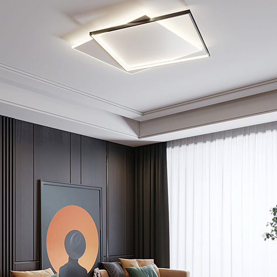 Led Geometric Double Square Ceiling Lamp With Acrylic Shade - Sleek Flush Mount Lighting