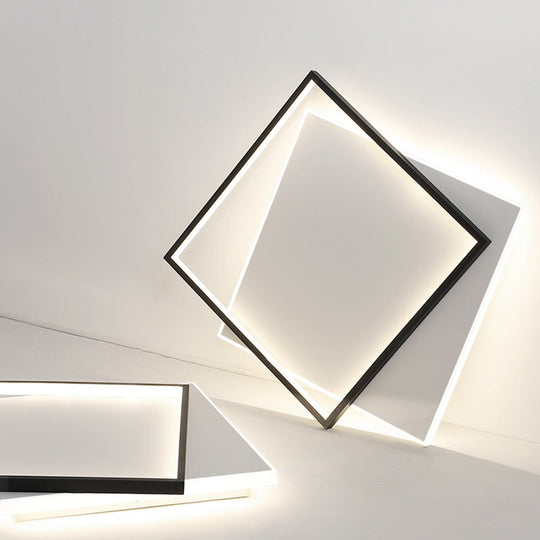 Led Geometric Double Square Ceiling Lamp With Acrylic Shade - Sleek Flush Mount Lighting
