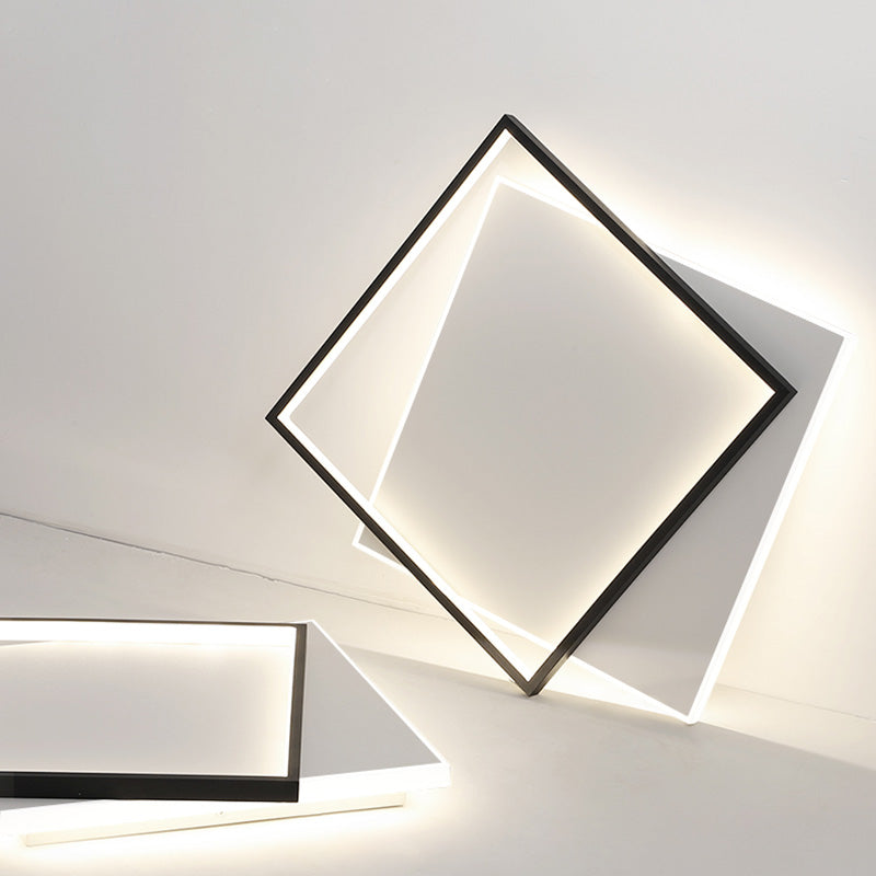 Led Geometric Double Square Ceiling Lamp With Acrylic Shade - Sleek Flush Mount Lighting