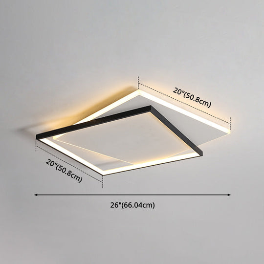 Led Geometric Double Square Ceiling Lamp With Acrylic Shade - Sleek Flush Mount Lighting