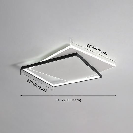 Led Geometric Double Square Ceiling Lamp With Acrylic Shade - Sleek Flush Mount Lighting