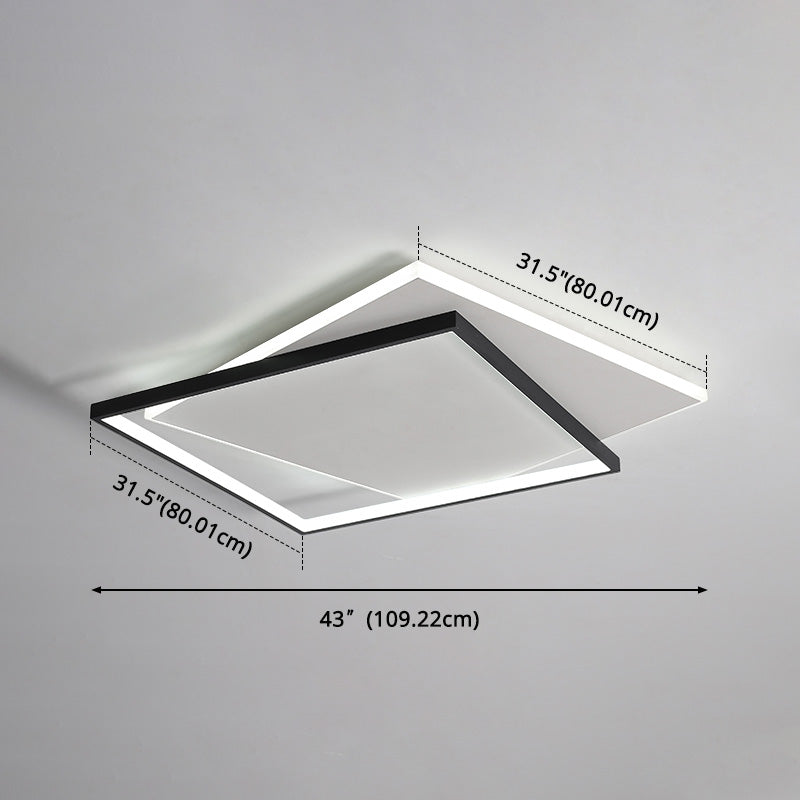 Led Geometric Double Square Ceiling Lamp With Acrylic Shade - Sleek Flush Mount Lighting