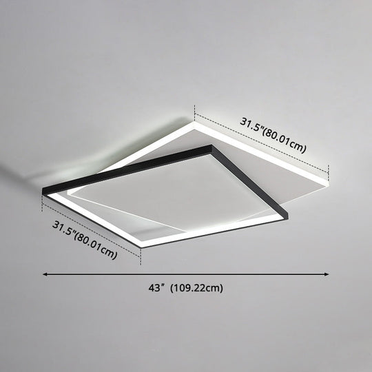 Led Geometric Double Square Ceiling Lamp With Acrylic Shade - Sleek Flush Mount Lighting