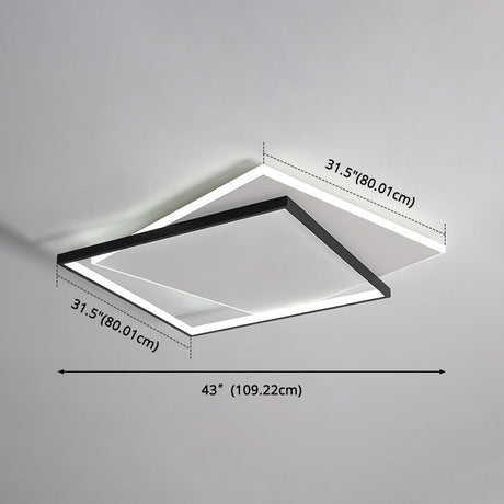 Led Geometric Double Square Ceiling Lamp With Acrylic Shade - Sleek Flush Mount Lighting