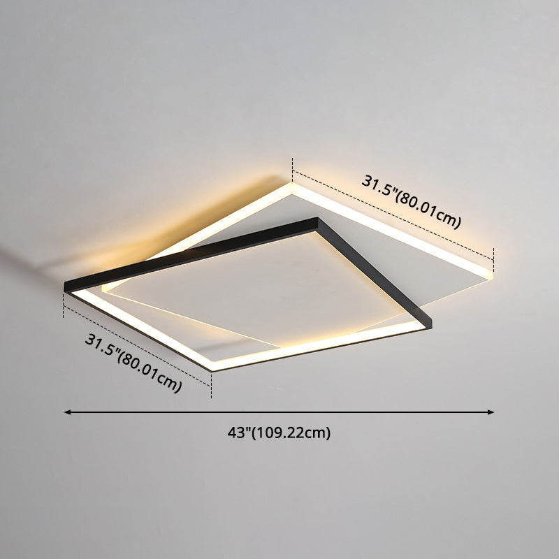 Led Geometric Double Square Ceiling Lamp With Acrylic Shade - Sleek Flush Mount Lighting
