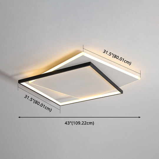Led Geometric Double Square Ceiling Lamp With Acrylic Shade - Sleek Flush Mount Lighting