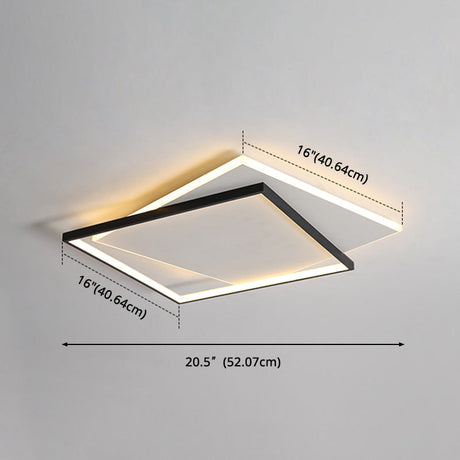 Led Geometric Double Square Ceiling Lamp With Acrylic Shade - Sleek Flush Mount Lighting