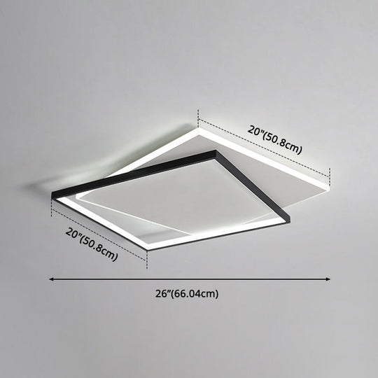 Led Geometric Double Square Ceiling Lamp With Acrylic Shade - Sleek Flush Mount Lighting