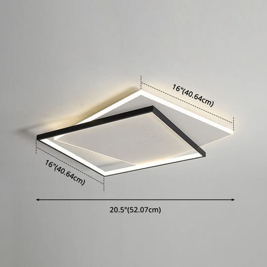 Led Geometric Double Square Ceiling Lamp With Acrylic Shade - Sleek Flush Mount Lighting