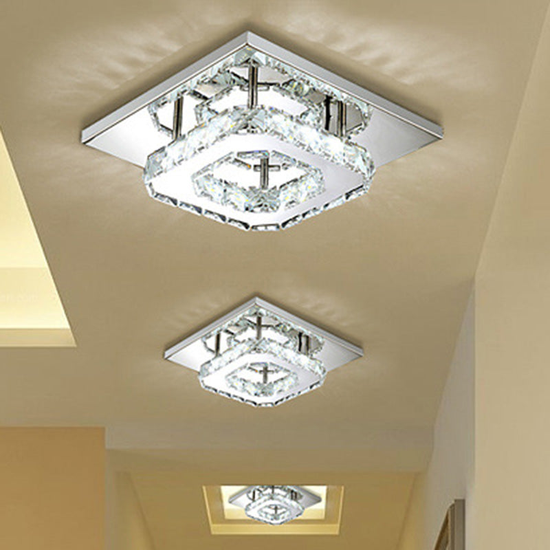 Mini Crystal - Encrusted Led Ceiling Light For Bedroom Silver / Square