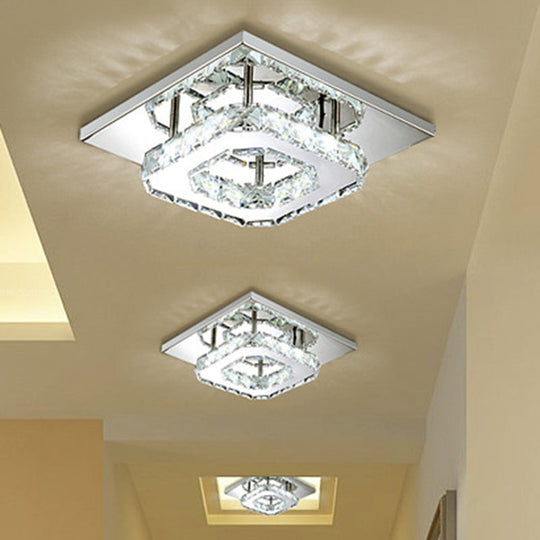 Mini Crystal - Encrusted Led Ceiling Light For Bedroom Silver / Square