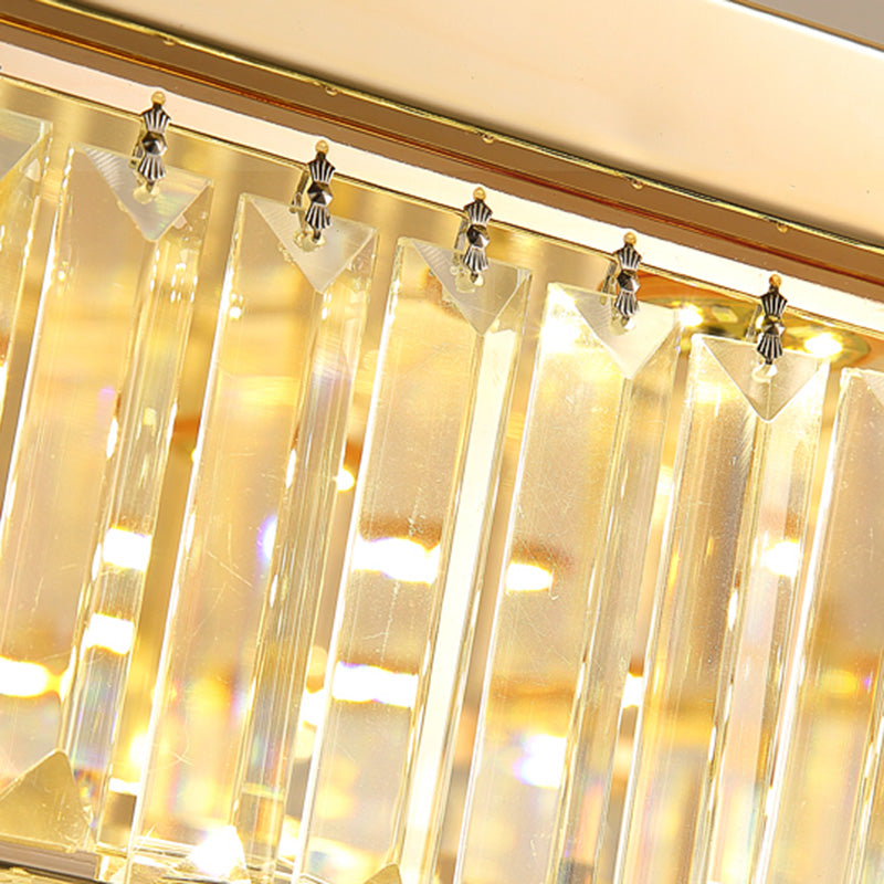 Modern Led Flush Ceiling Lamp With Clear Crystal Drum Shape For Living And Dining Room Lighting