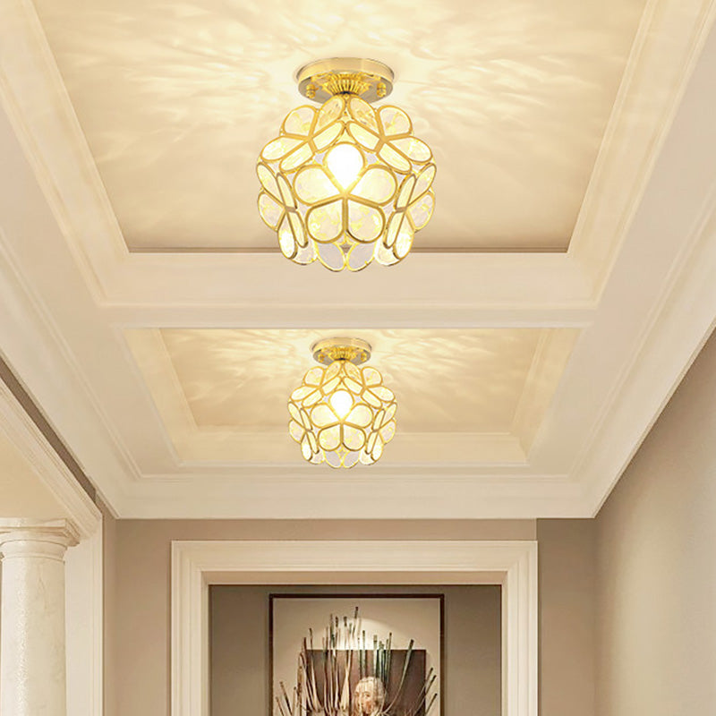 Antique Gold Colonial Style Petal Polyhedron Ceiling Light Flush-Mount Lamp