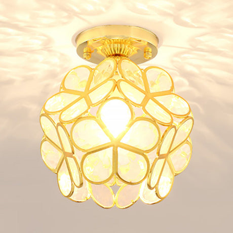 Antique Gold Colonial Style Petal Polyhedron Ceiling Light Flush-Mount Lamp
