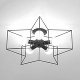Industrial Style Ceiling Light: 5-Bulb Flush Mount Fixture With Iron Frame Lampshade - Dining Room