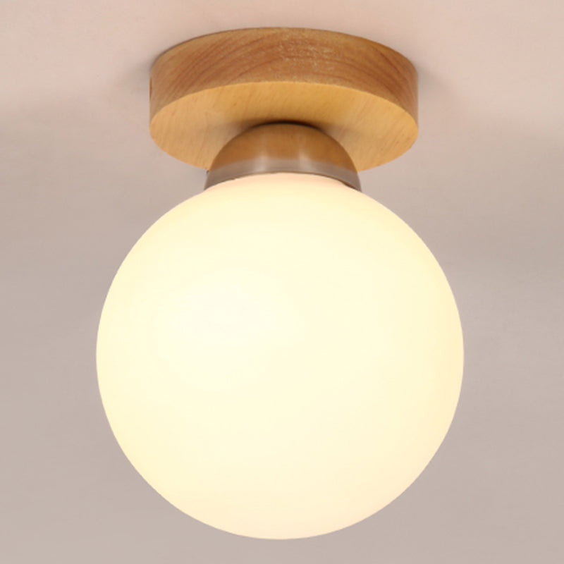 Sleek Wood Ceiling Light: Simplicity 1-Light Flush Mount For Bedrooms / Globe