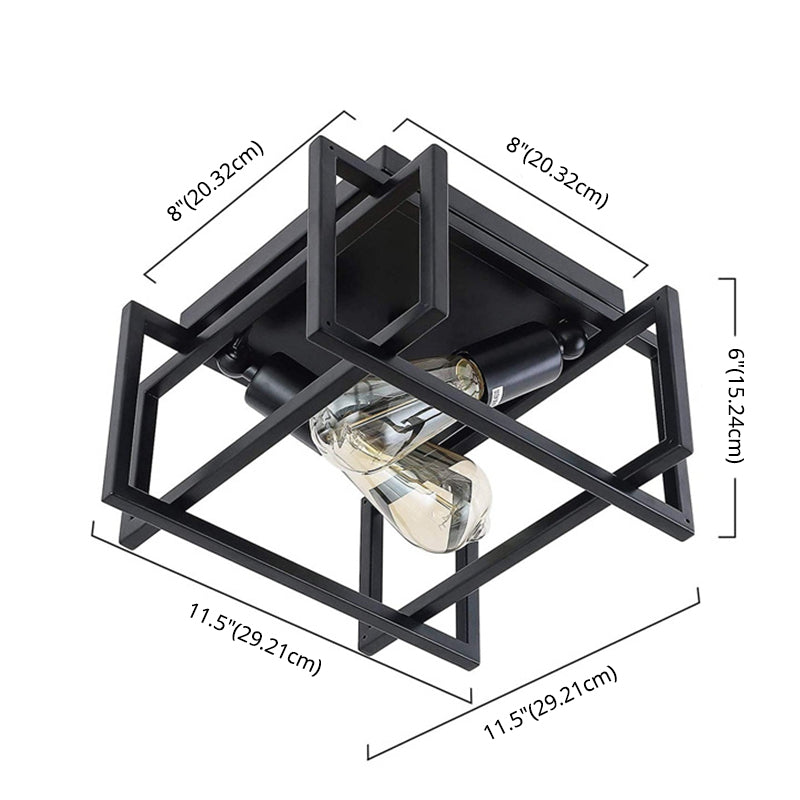 Retro Industrial Wrought Iron Ceiling Light With Black Frame