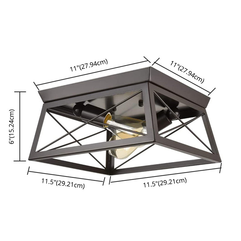 Retro Industrial Wrought Iron Ceiling Light With Black Frame