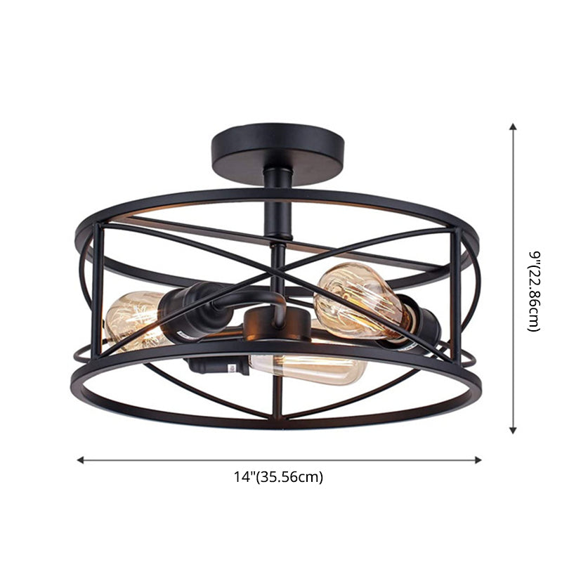 Retro Industrial Wrought Iron Ceiling Light With Black Frame
