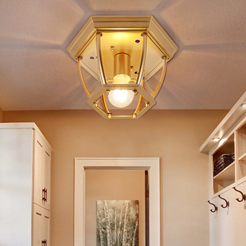 Colonial Style Glass Shade Ceiling Light - Polyhedron Flush - Mount For Bedroom